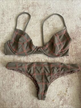 acacia swimwear Olive Bikini Set with Copper Stitching